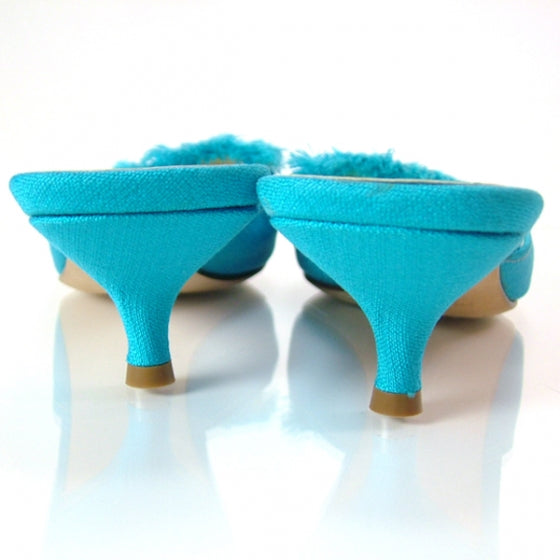 Toile Kitten Heel Slides 36 Turquoise