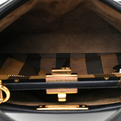 Fendi Vitello Morgan Fabric Jacquard Pequin Medium Peekaboo Iconic Satchel Black Tobacco 5 of 27