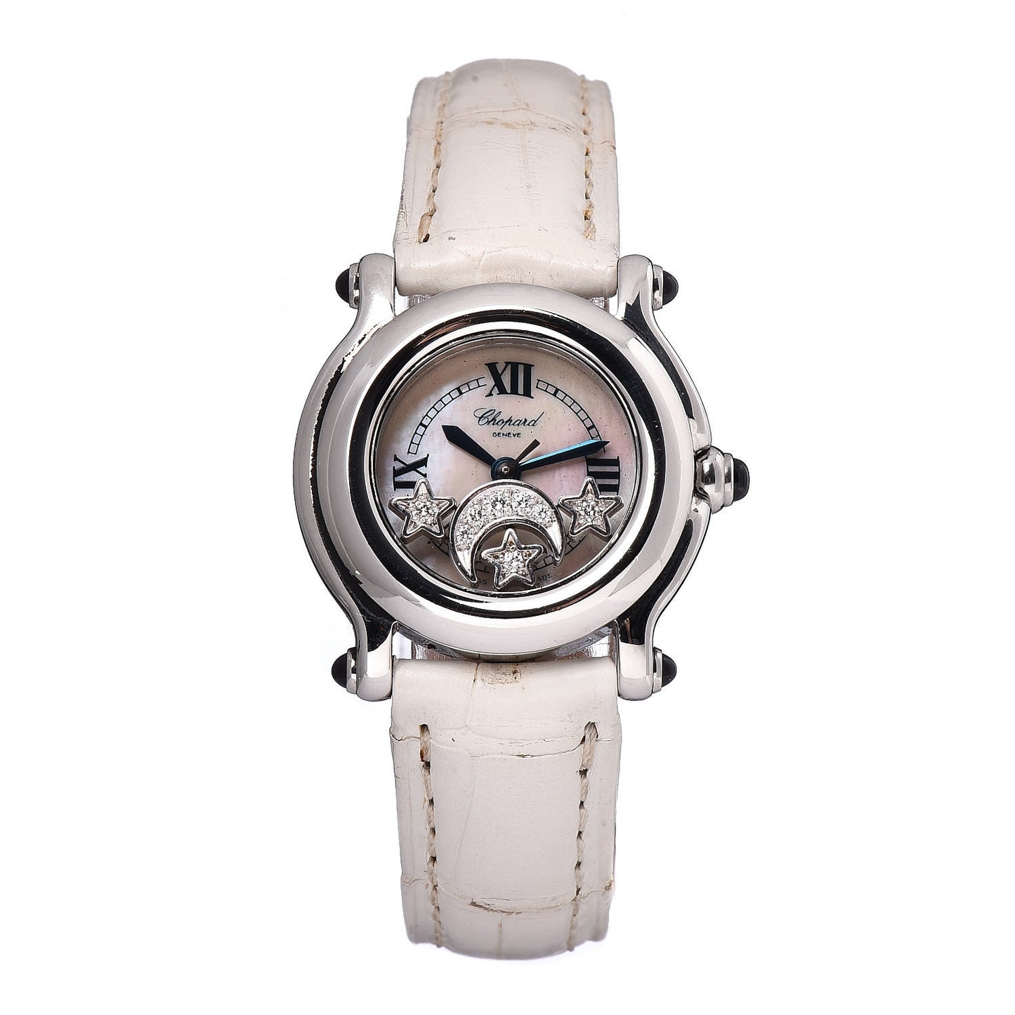 Stainless Steel Alligator Diamond Mother of Pearl 26mm Happy Sport Moon Star Quartz Watch