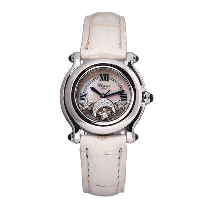 Chopard Stainless Steel Alligator Diamond Mother of Pearl 26mm Happy Sport Moon Star Quartz Watch 1 of 9