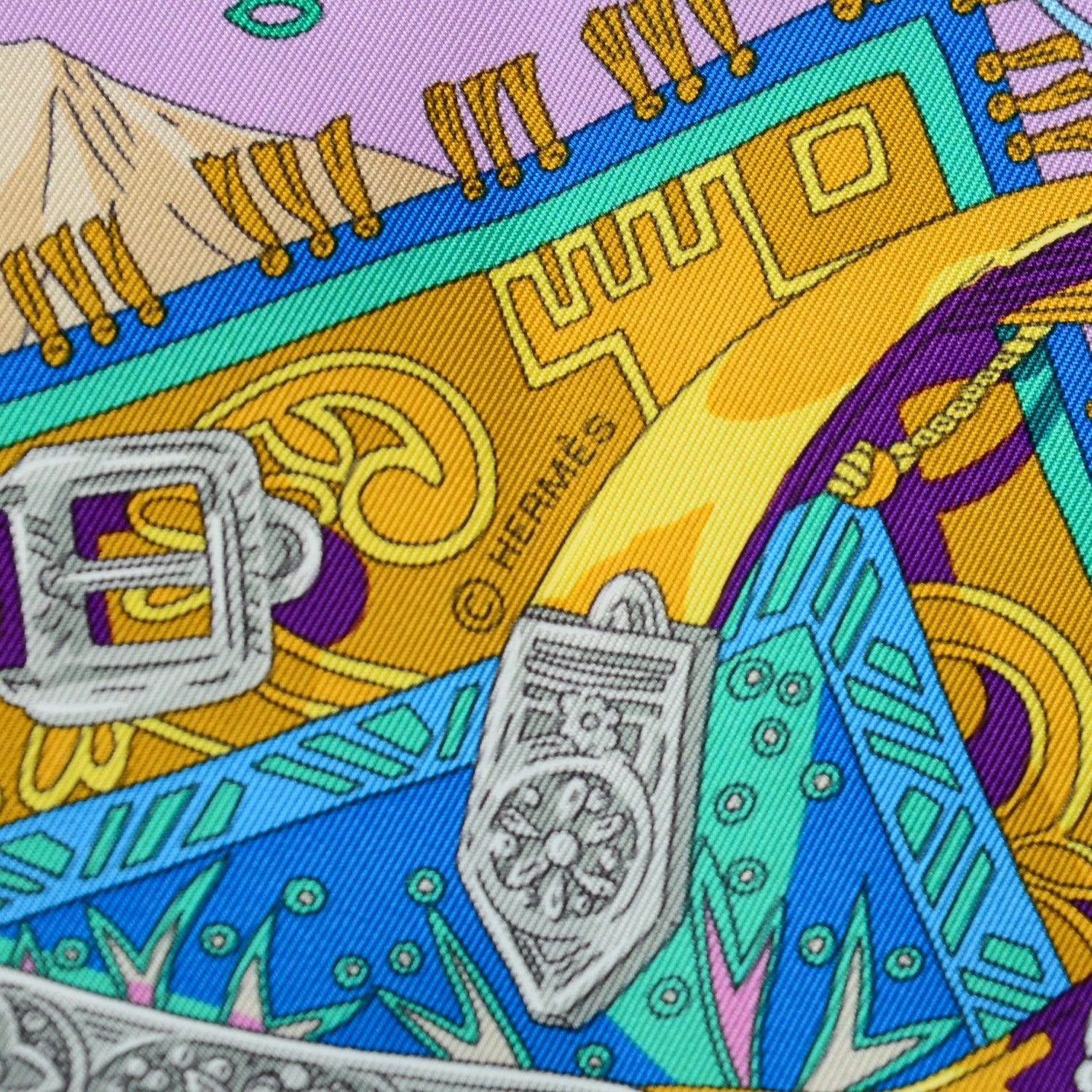 Hermes Silk Cavaliers du Caucase Scarf 90 Mauve Vert Or 5 of 6