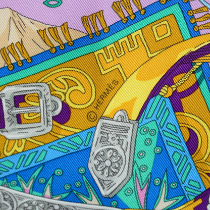 Hermes Silk Cavaliers du Caucase Scarf 90 Mauve Vert Or 5 of 6