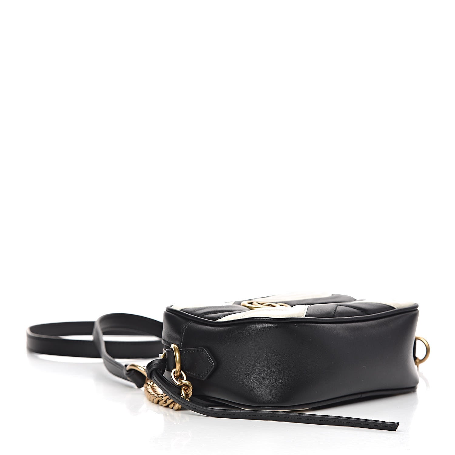 Gucci Calfskin Matelasse Mini GG Marmont Chain Shoulder Bag Black White 4 of 11