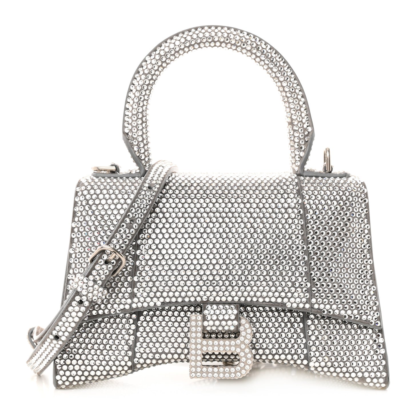 Strass Suede Hourglass Top Handle Bag XS Smoke Grey Crystal