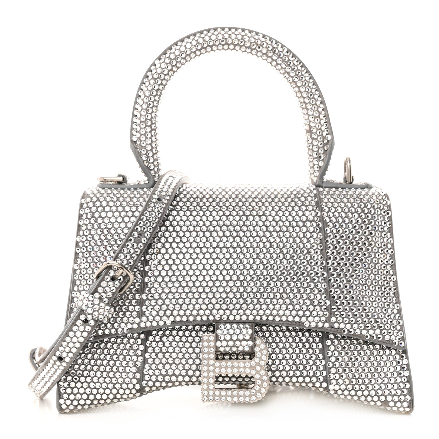 Balenciaga Strass Suede Hourglass Top Handle Bag XS Smoke Grey Crystal 1 of 14