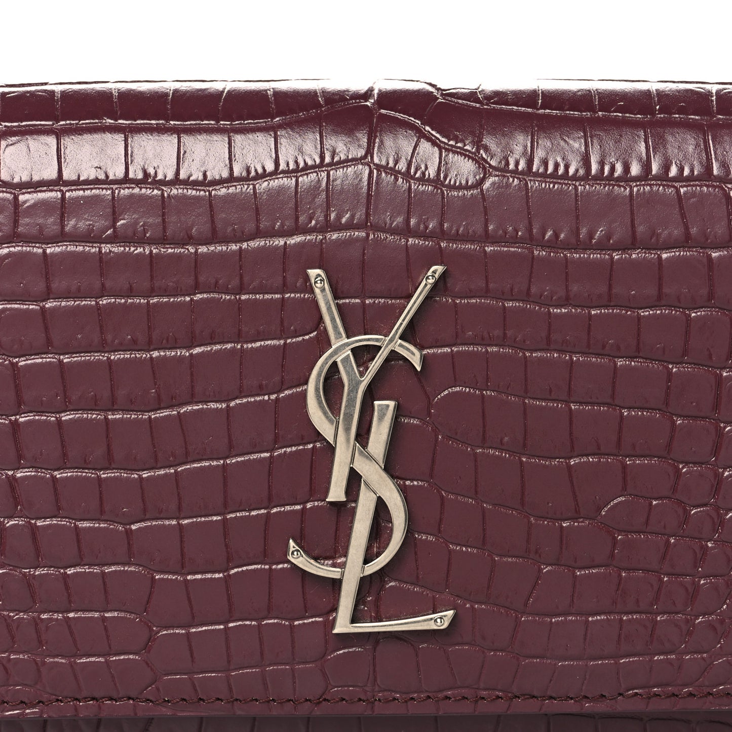 Calfskin Crocodile Embossed Monogram Kate Belt Bag Burgundy