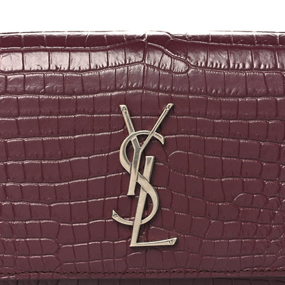 Saint Laurent Calfskin Crocodile Embossed Monogram Kate Belt Bag Burgundy 7 of 9