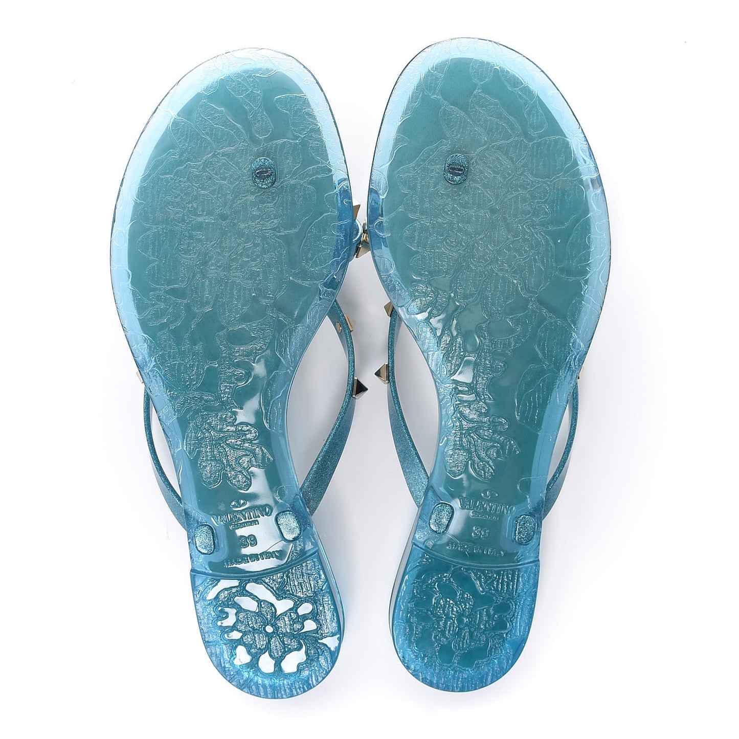 PVC Jelly Glitter Rockstud Bow Thong Sandals 39 Cerulean
