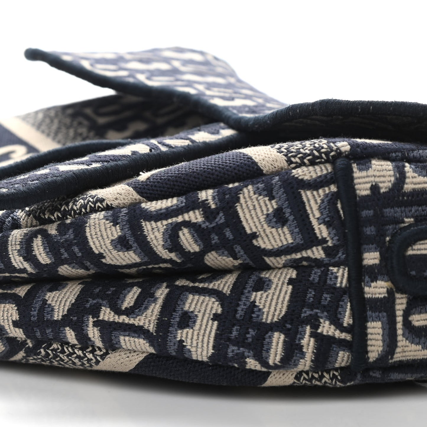 Oblique Embroidered Saddle Bag Blue