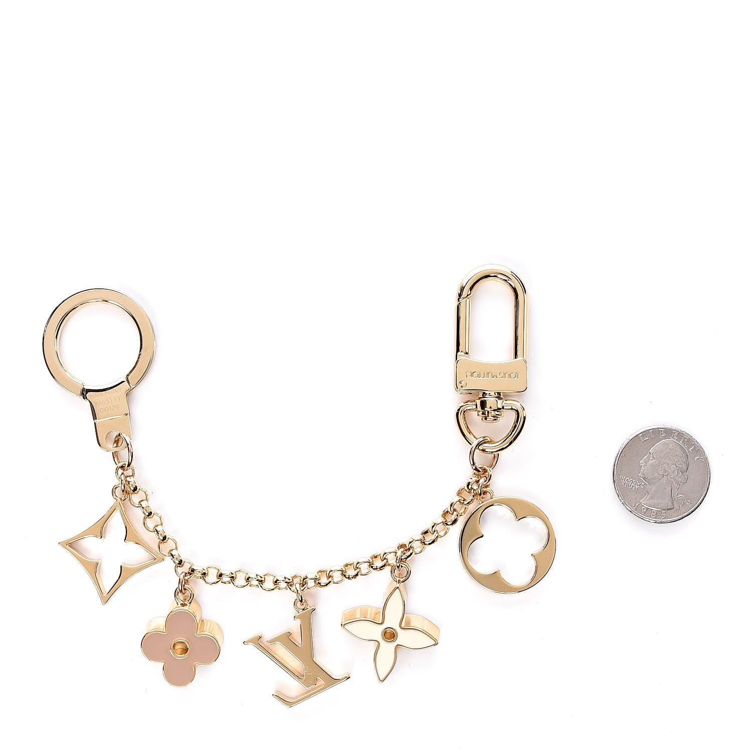 Louis Vuitton Brass Enamel Fleur De Monogram Bag Charm Chain Gold 2 of 2