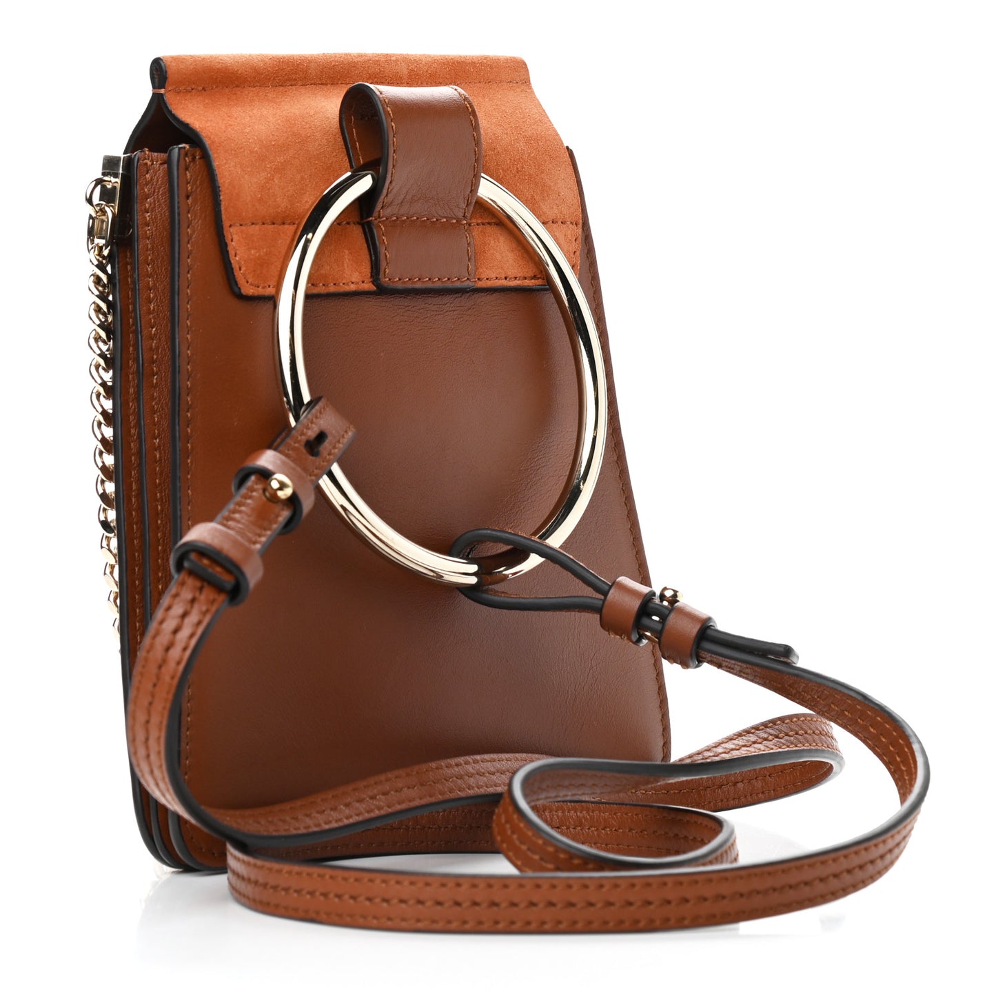 Suede Calfskin Mini Faye Bracelet Bag Tobacco
