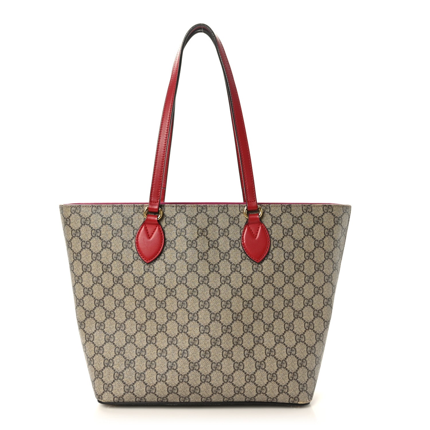 Gucci GG Supreme Monogram Medium Zippered Bucket Tote Beige Hibiscus Red New Rosette 1 of 12