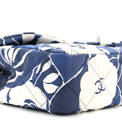 Chanel Floral Printed Silk CC Medium Single Flap Navy Blue White 9 of 11