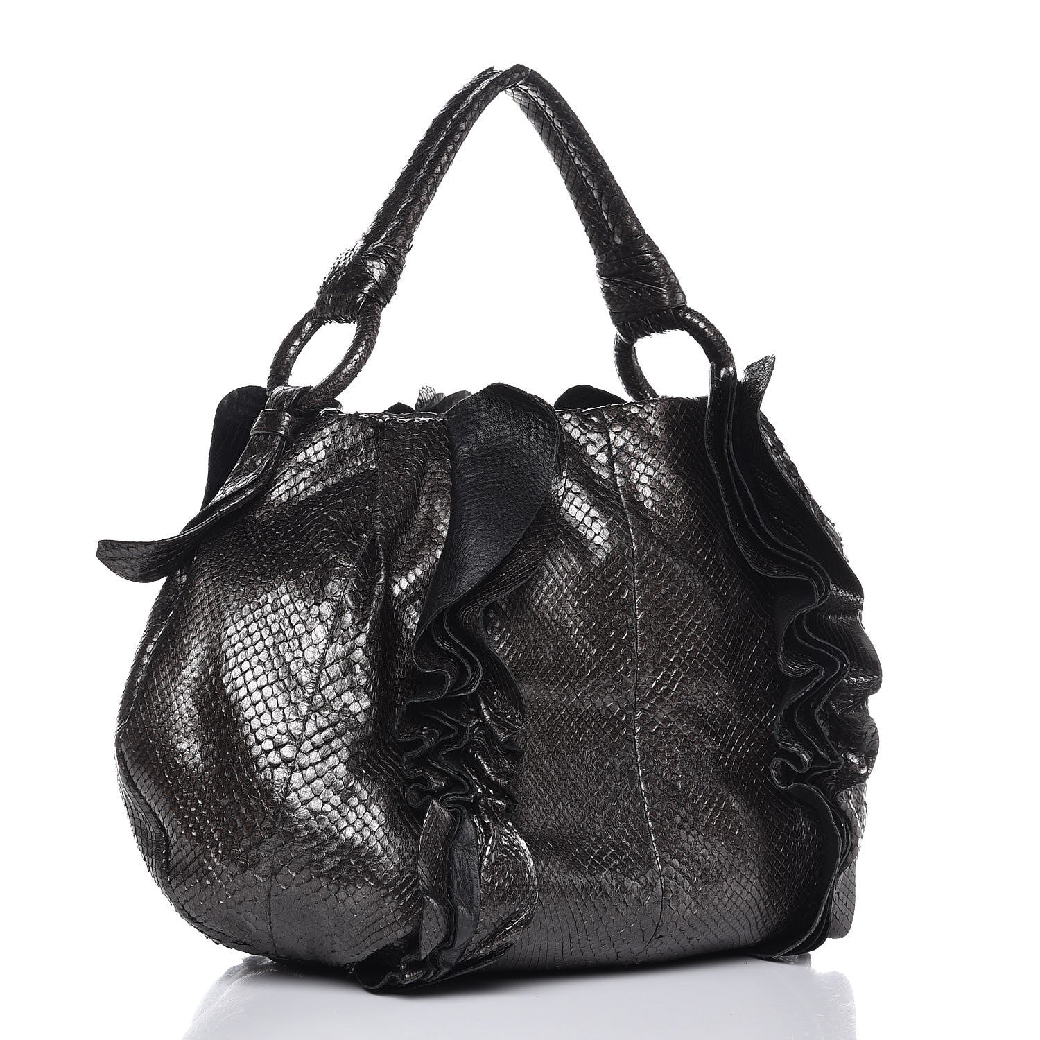 Prada Metallic Python Ruffle Tote 3 of 9