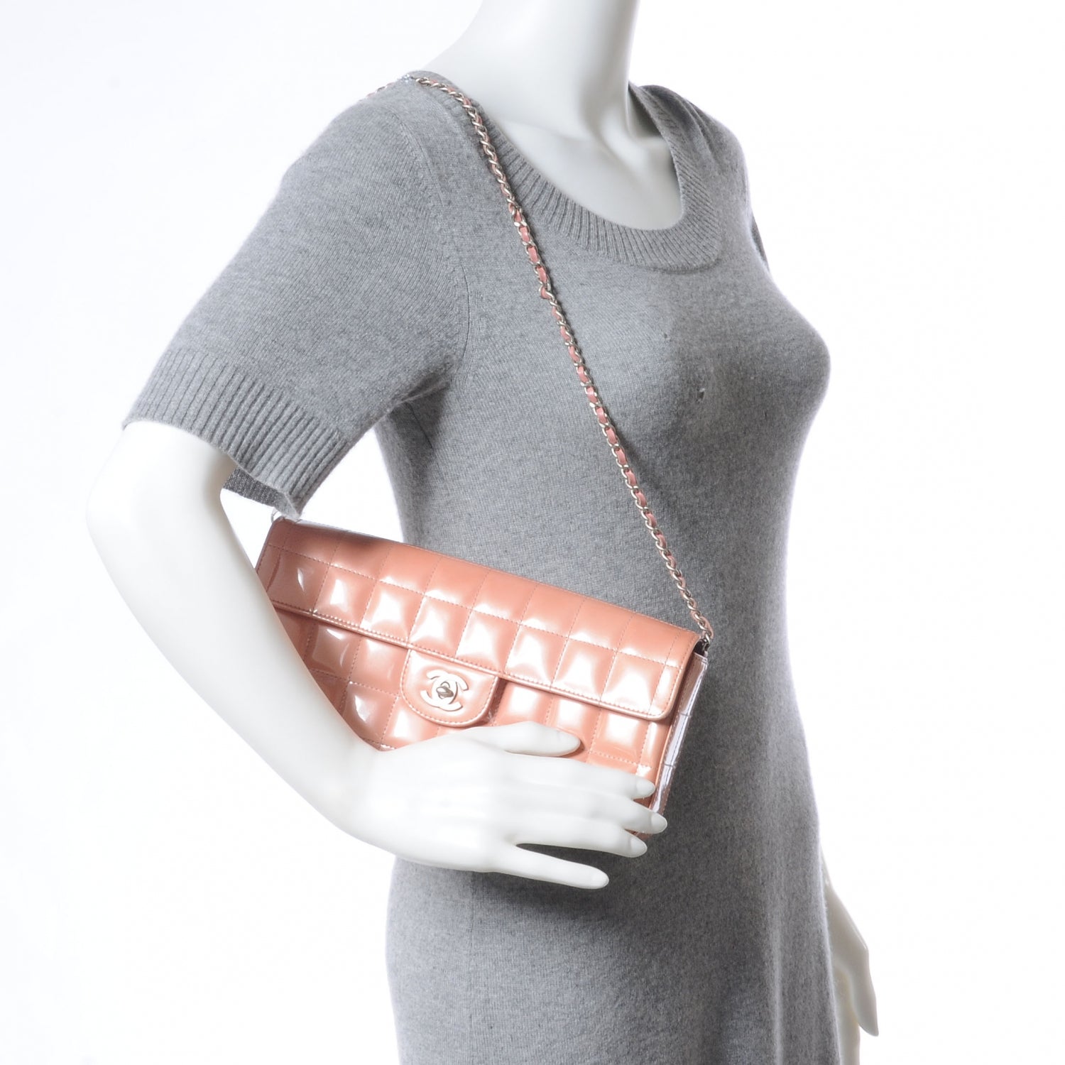 Chanel Patent East West Chocolate Bar Flap Coral 2 of 7