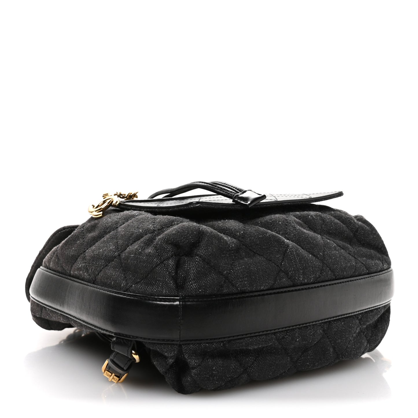 Denim Calfskin Quilted Backpack Dark Grey Black