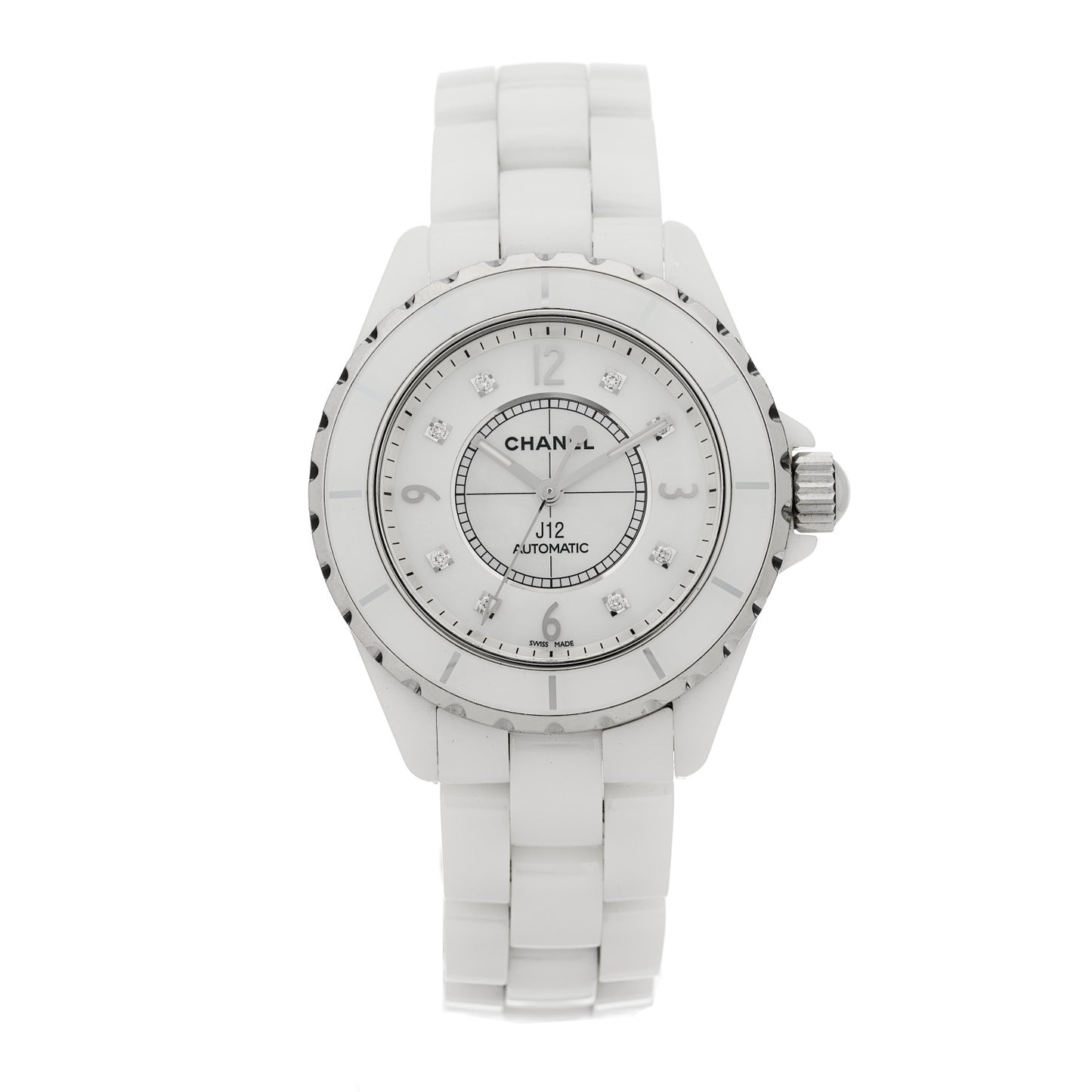 Stainless Steel Ceramic Diamond 38mm J12 Automatic Watch White