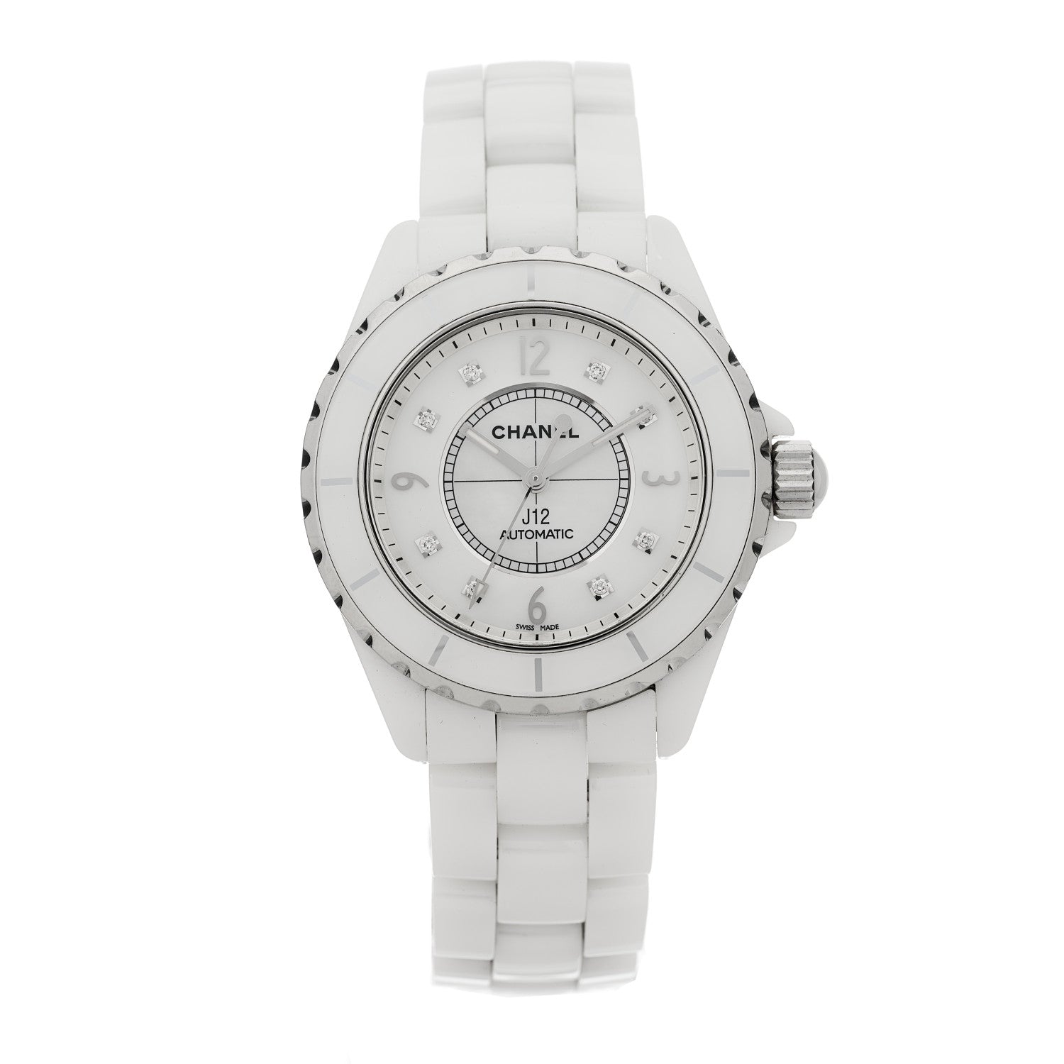 Chanel Stainless Steel Ceramic Diamond 38mm J12 Automatic Watch White 1 of 4