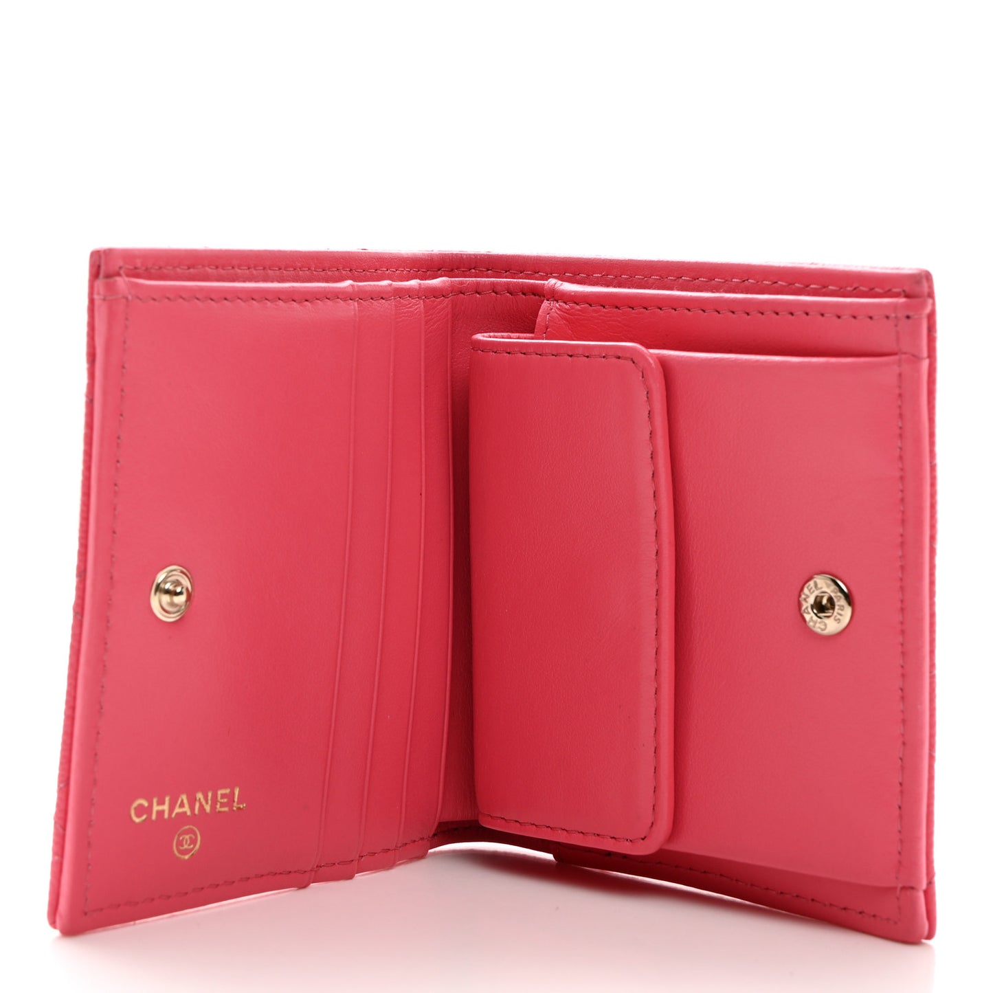 Caviar Quilted Compact Bifold Wallet Pink
