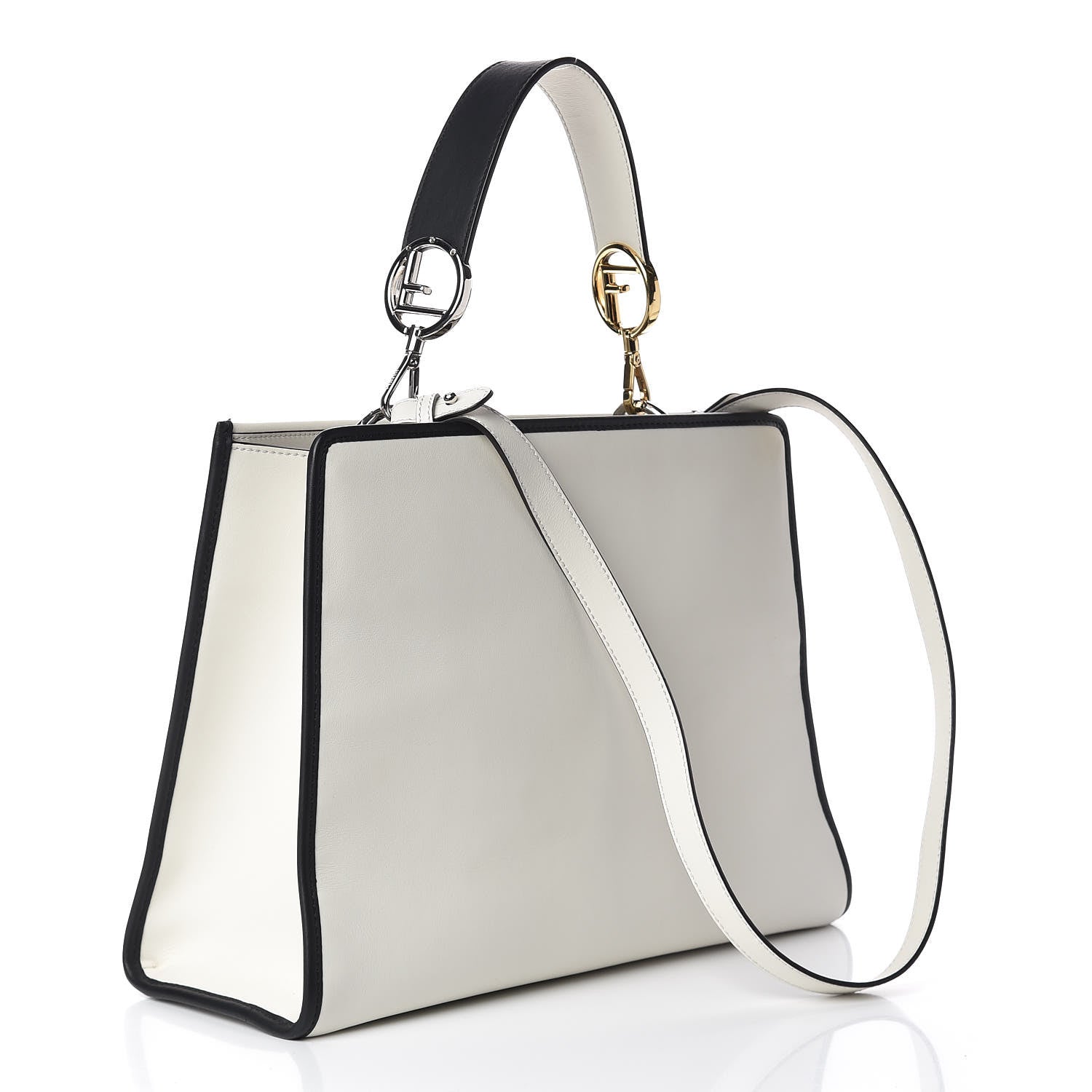 Fendi Vitello Century Opaco F is Fendi Bi-Color Regular Runaway Satchel White Ice Black 3 of 12