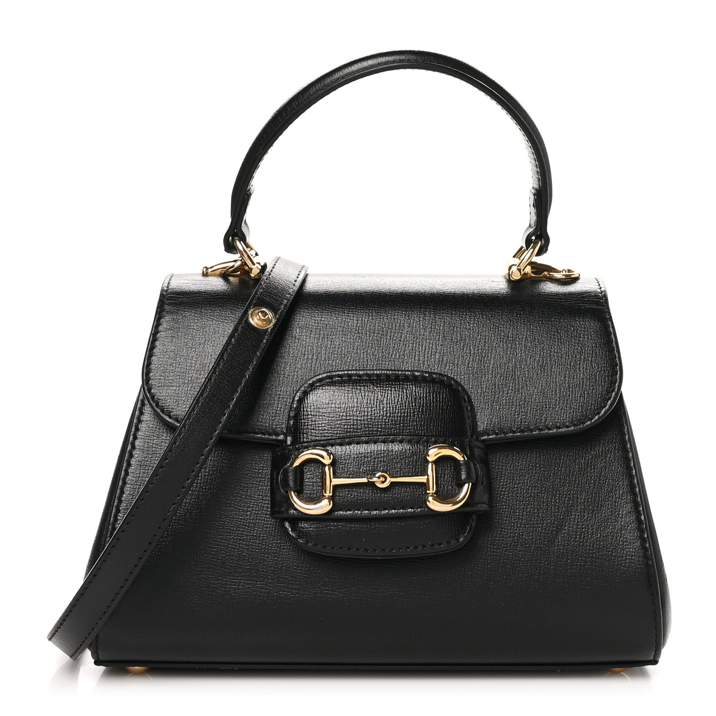 Glazed Textured Calfskin Mini Horsebit 1955 Top Handle Flap Bag Black