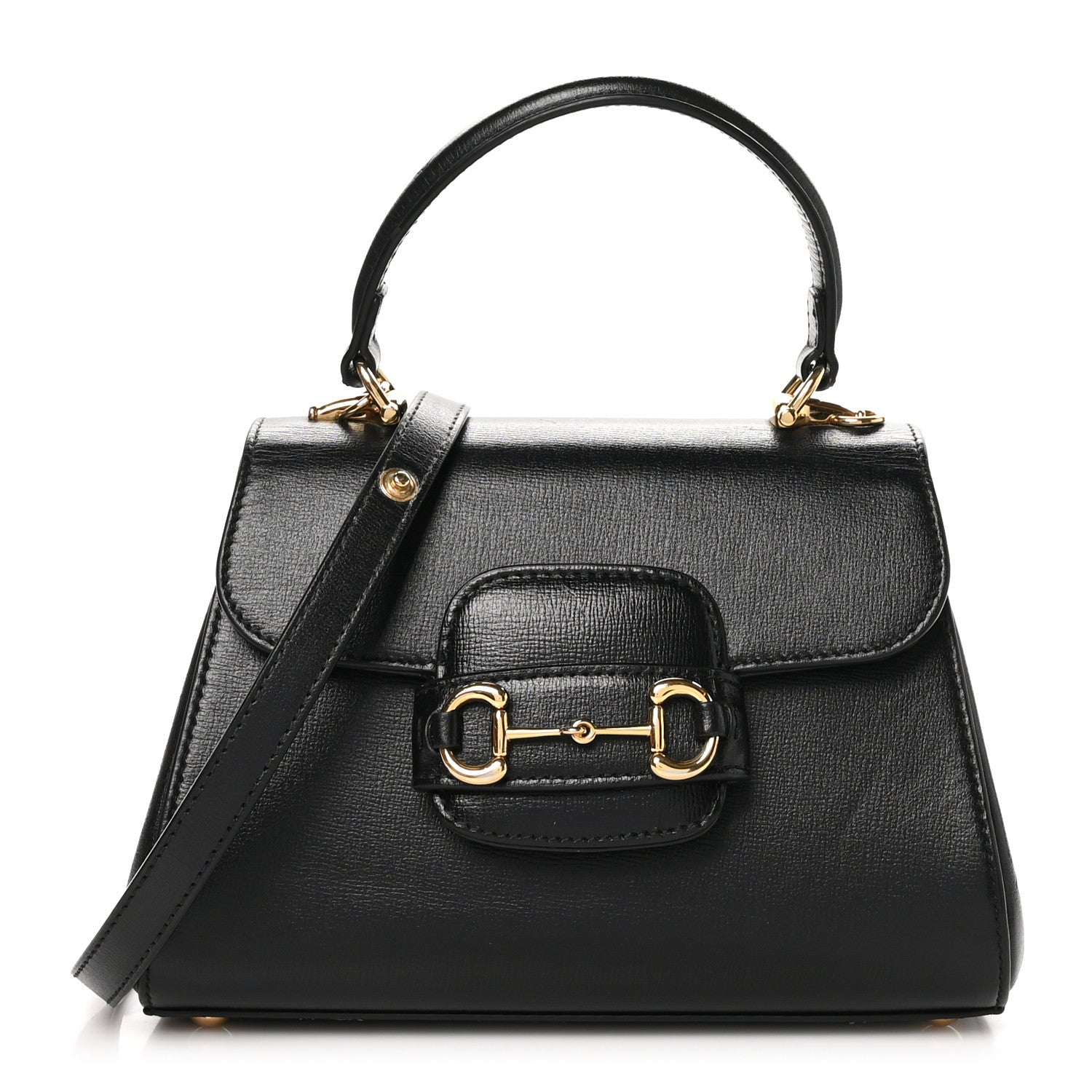 Gucci Glazed Textured Calfskin Mini Horsebit 1955 Top Handle Flap Bag Black 1 of 11