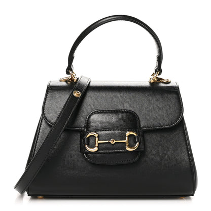 Gucci Glazed Textured Calfskin Mini Horsebit 1955 Top Handle Flap Bag Black 1 of 11