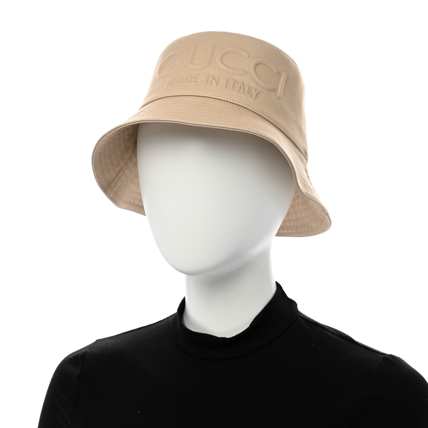 Cotton Embossed Logo Bucket Hat M Beige