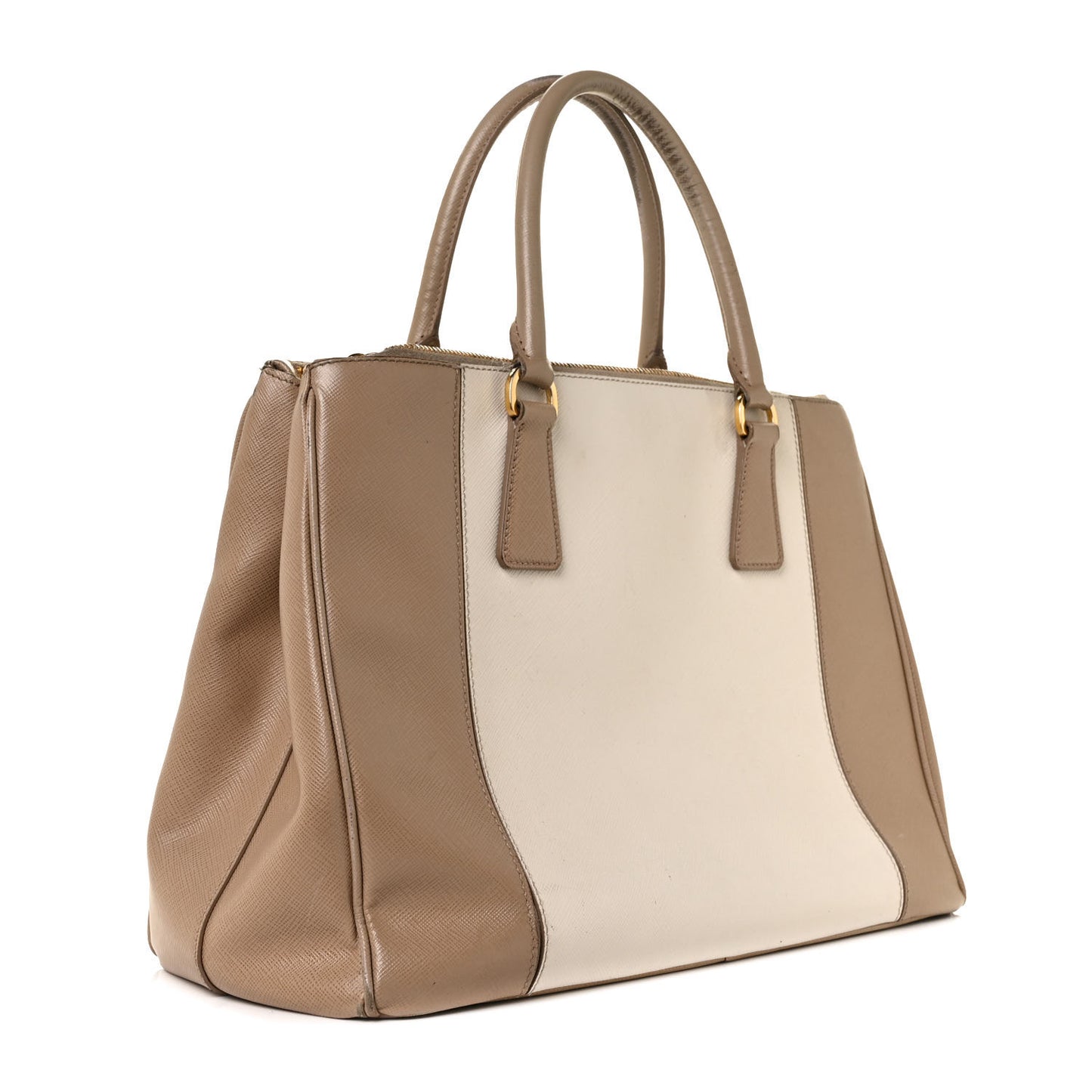 Saffiano Lux Colorblock Medium Galleria Double Zip Tote Pomice Talco