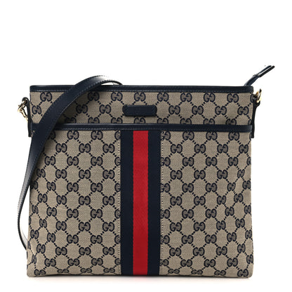 Gucci GG Supreme Monogram Web Flat Messenger Bag Navy 1 of 10