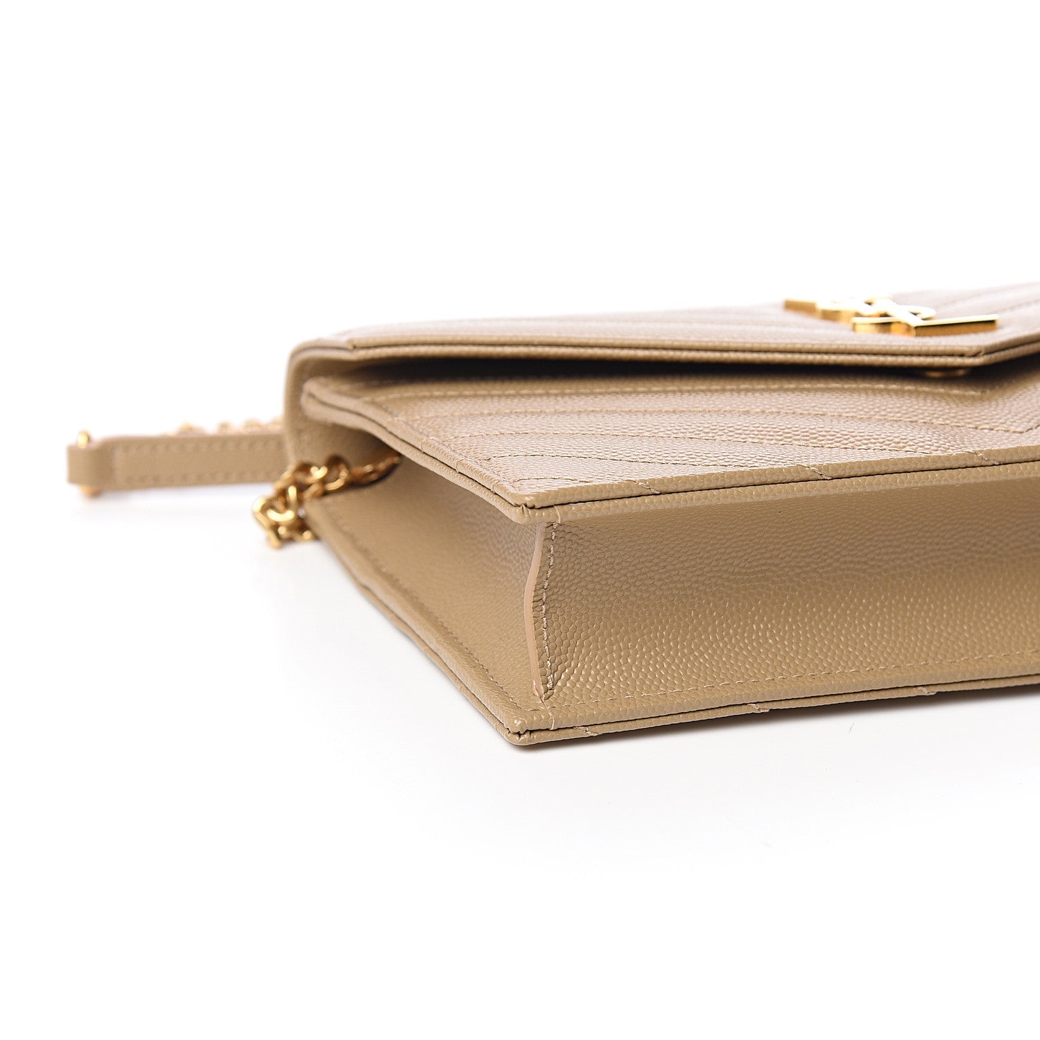 Saint Laurent Grain De Poudre Matelasse Chevron Monogram Envelope Chain Wallet Taupe 7 of 10