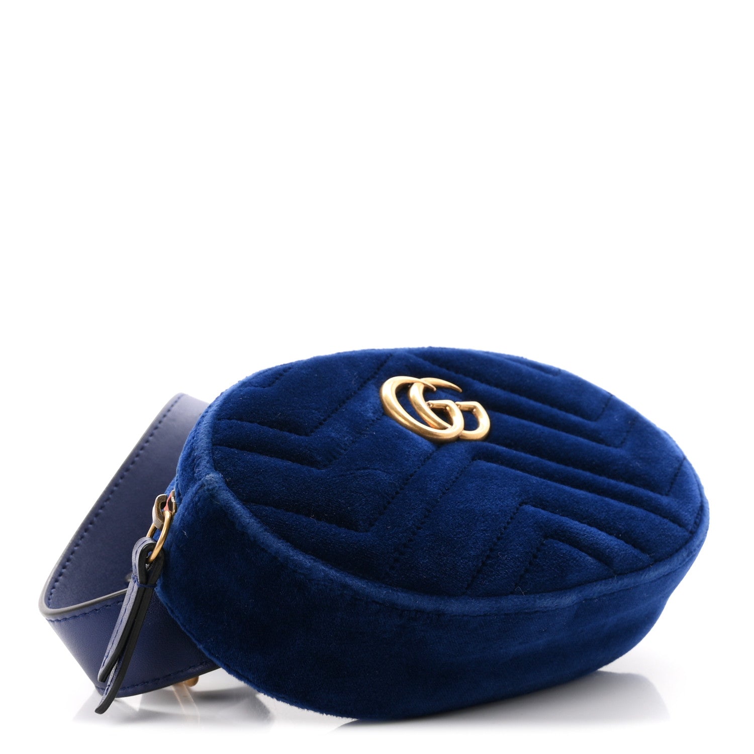 Gucci Velvet Matelasse GG Marmont Belt Bag 75 30 Cobalt Blue 3 of 9