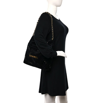 Chanel Velvet Sequin Quilted Small Chanel 22 Black 2 of 15