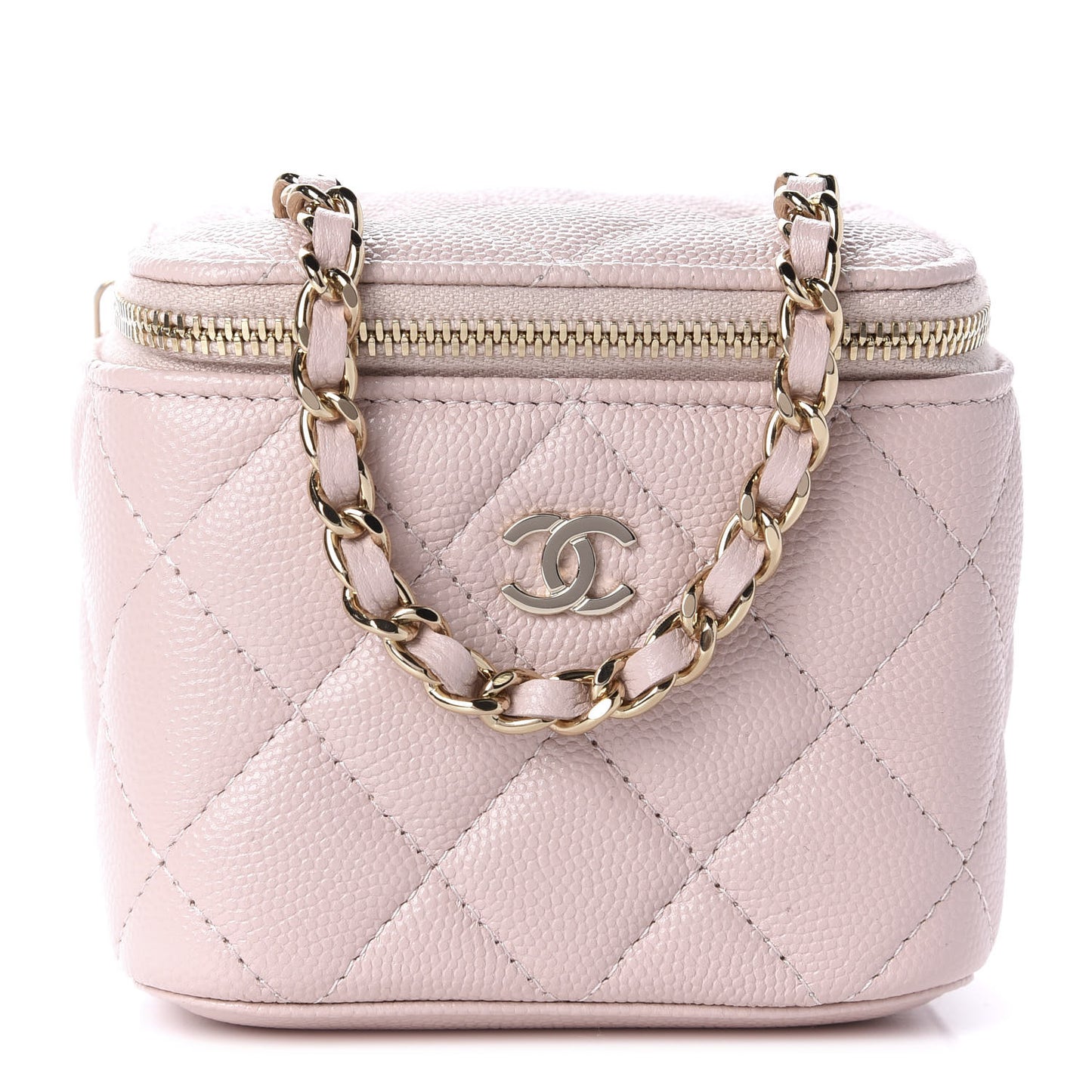 Caviar Quilted Mini Vanity Case With Chain Light Pink