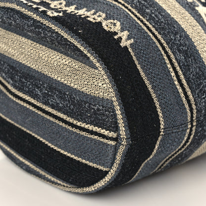 Chanel Striped Canvas Deauville Drawstring Bag Grey Black 8 of 8