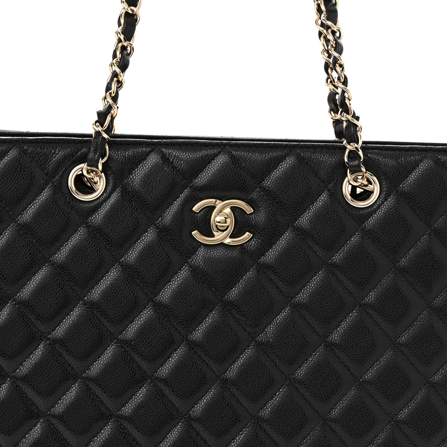 Caviar Quilted Large Shopping Tote Black