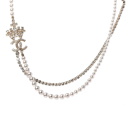 Chanel Pearl Crystal CC Crown Multi Strand Necklace Gold 2 of 4