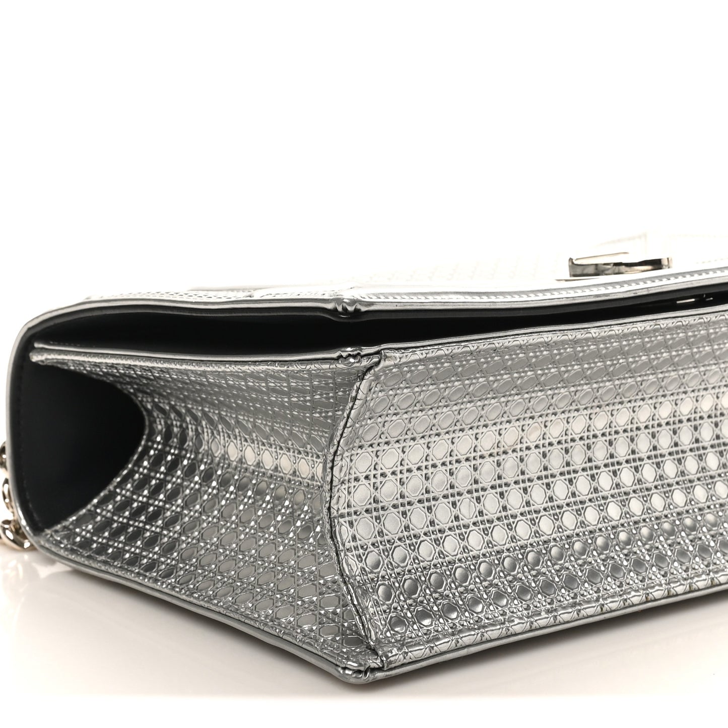 Metallic Patent Micro-Cannage Medium Diorama Flap Bag Silver