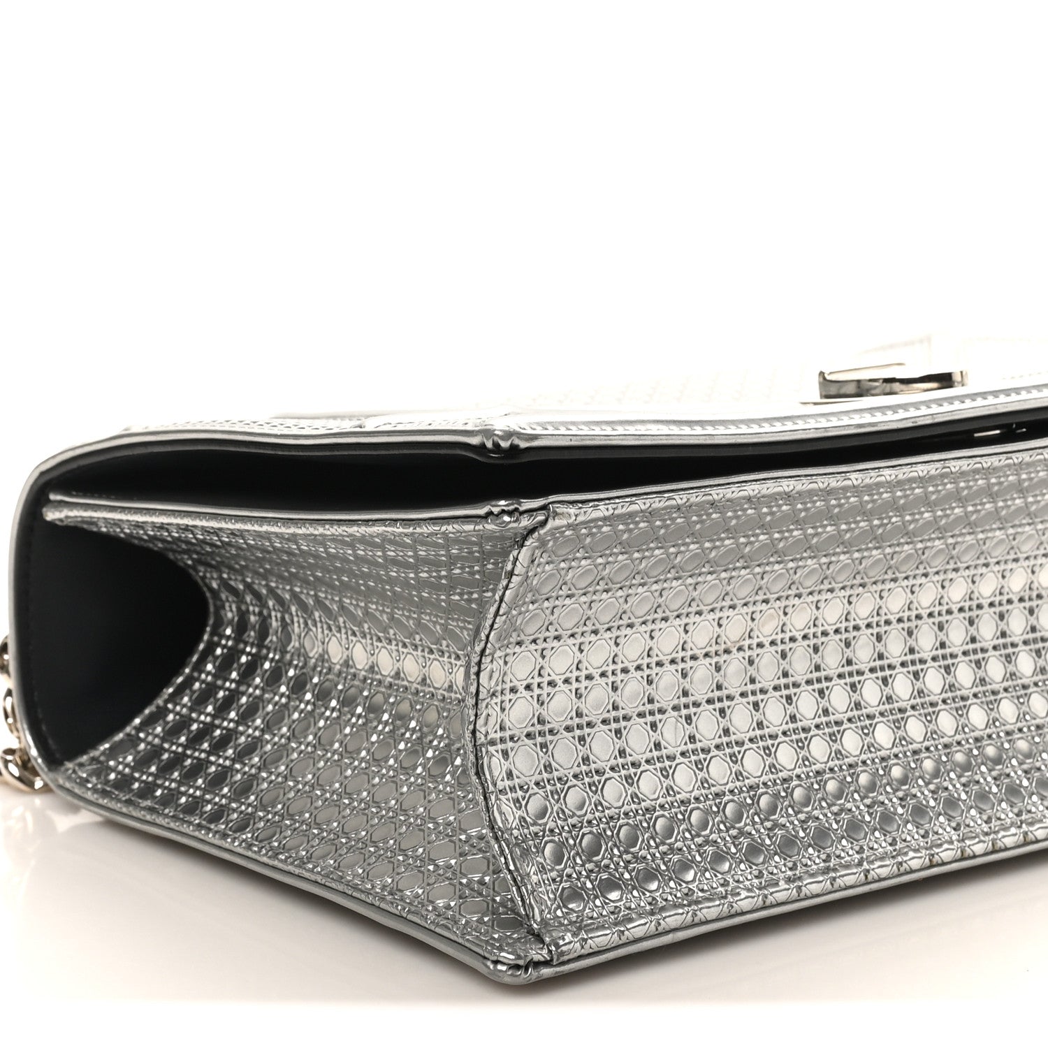 Christian Dior Metallic Patent Micro-Cannage Medium Diorama Flap Bag Silver 8 of 9