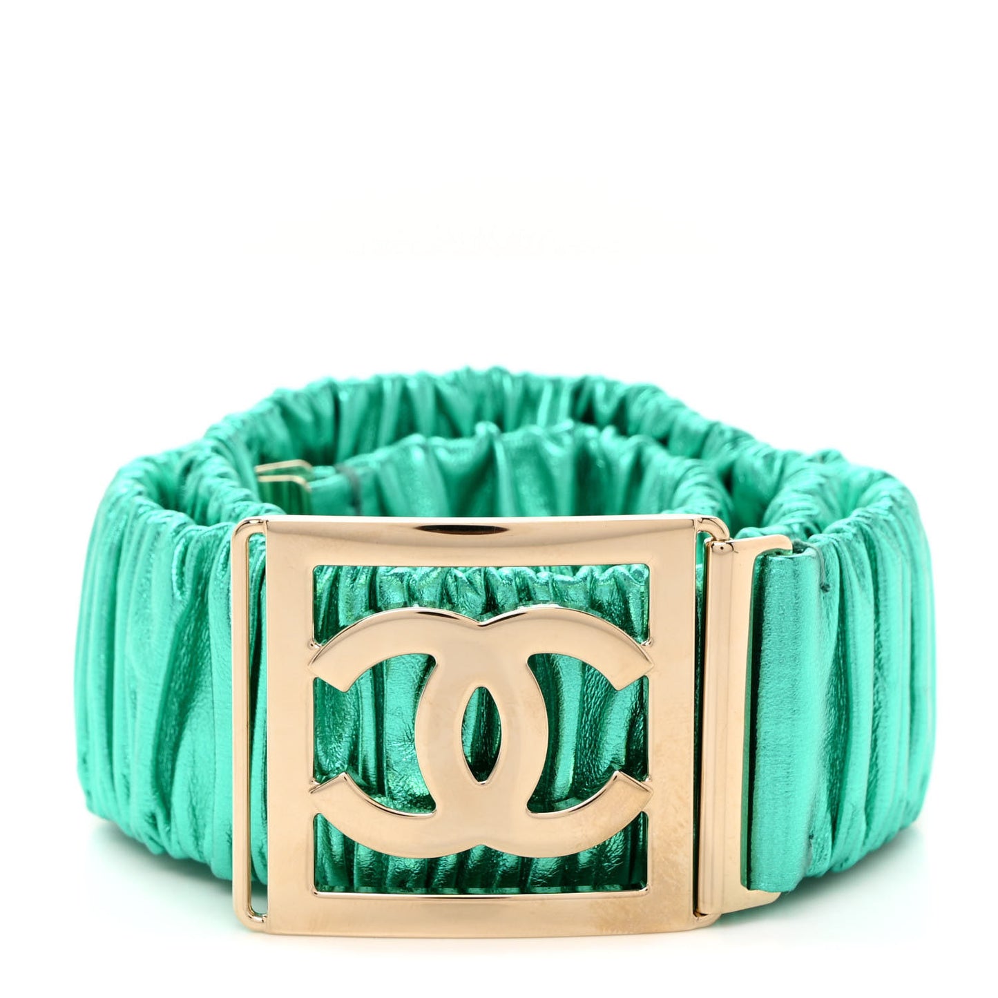 Metallic Lambskin Ruched CC Belt 75 30 Green