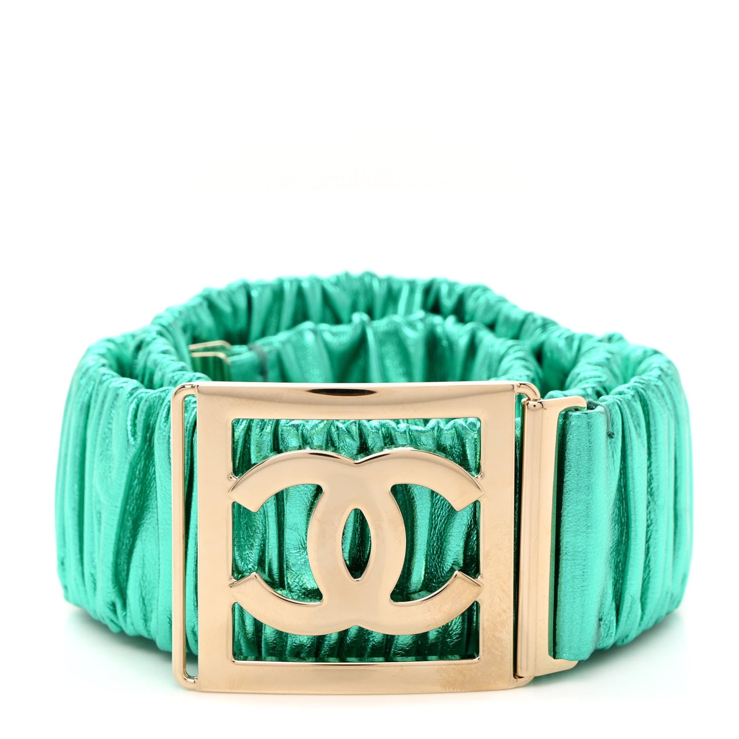 Chanel Metallic Lambskin Ruched CC Belt 75 30 Green 1 of 3