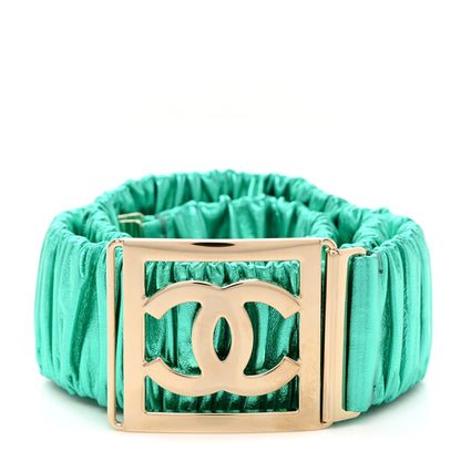 Chanel Metallic Lambskin Ruched CC Belt 75 30 Green 1 of 3