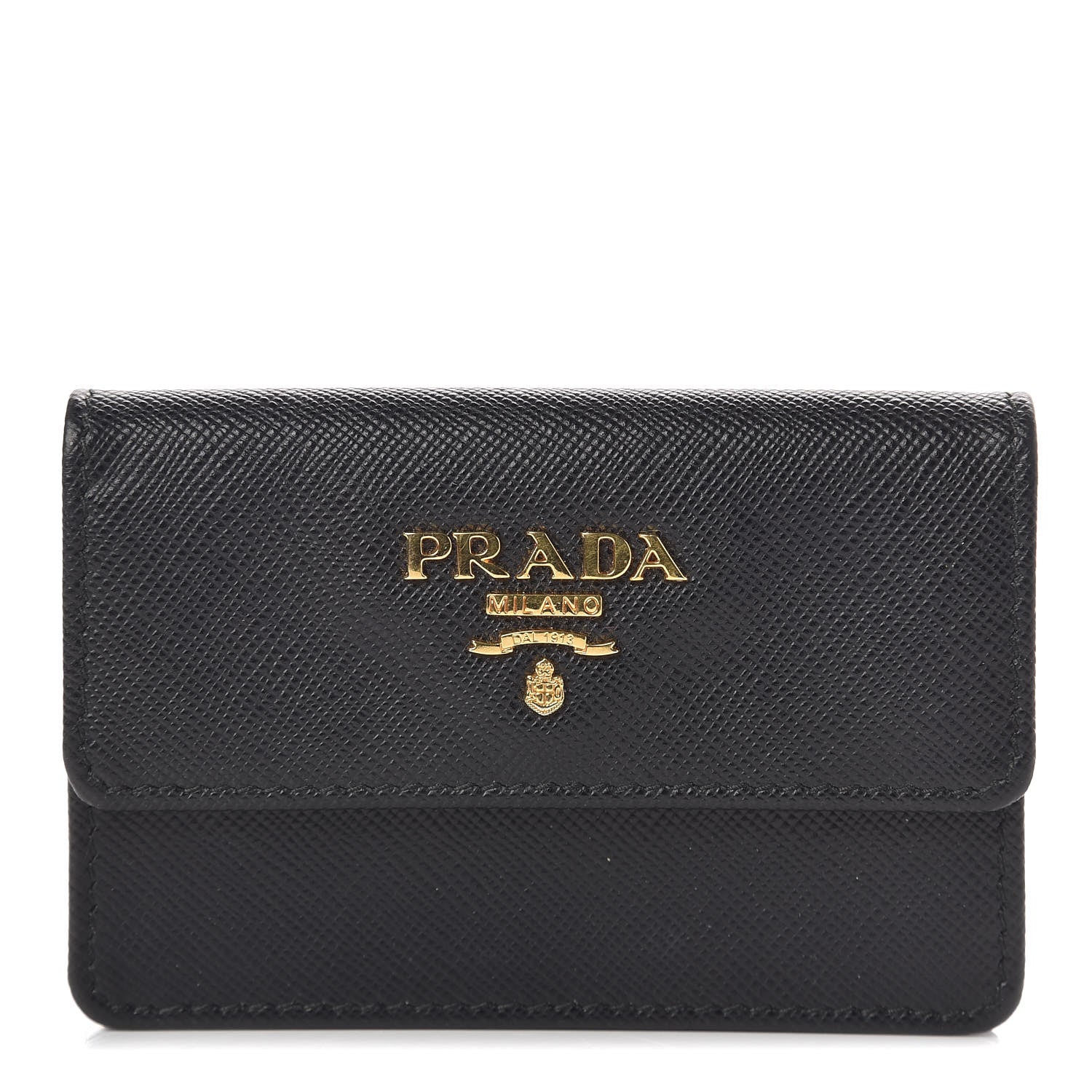 Prada Saffiano Metal Flap Card Holder Black 1 of 8