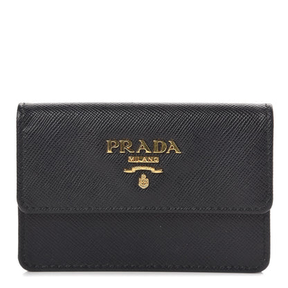 Prada Saffiano Metal Flap Card Holder Black 1 of 8