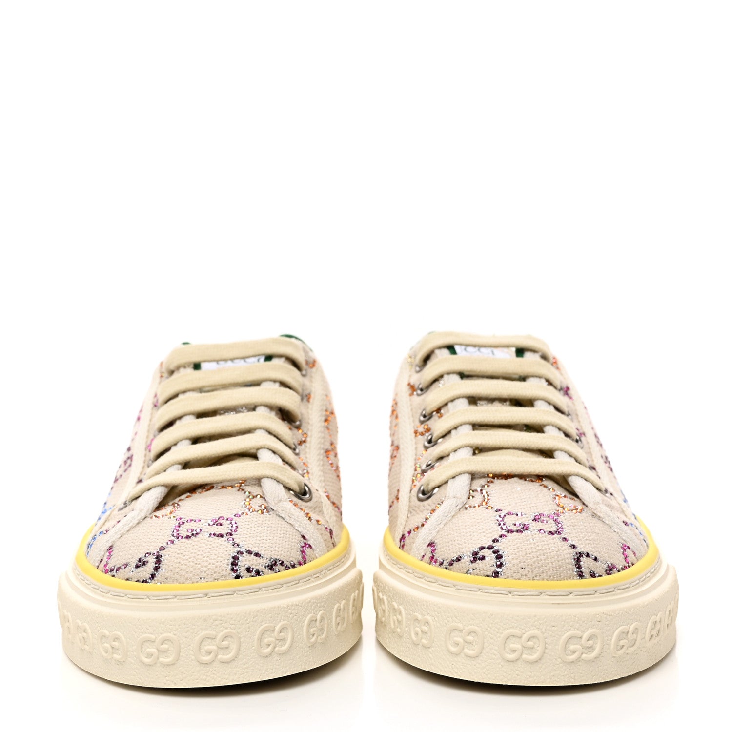 Gucci Canvas Lame Crystal GG Monogram Womens 1977 Tennis Sneakers 37 Gardenia Silver Mystic White 2 of 8
