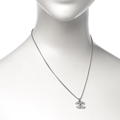 Chanel Crystal CC Pendant Necklace Silver 2 of 5