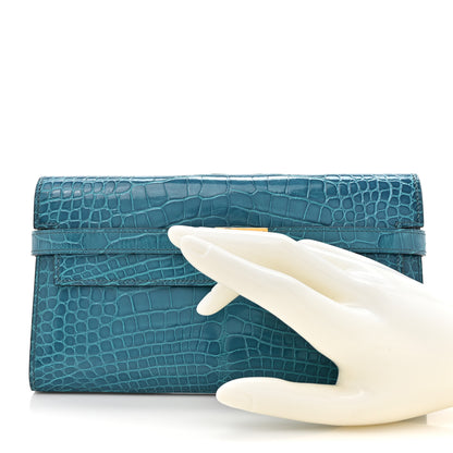 Hermes Shiny Alligator Kelly Longue Wallet Bleu Izmir 2 of 11
