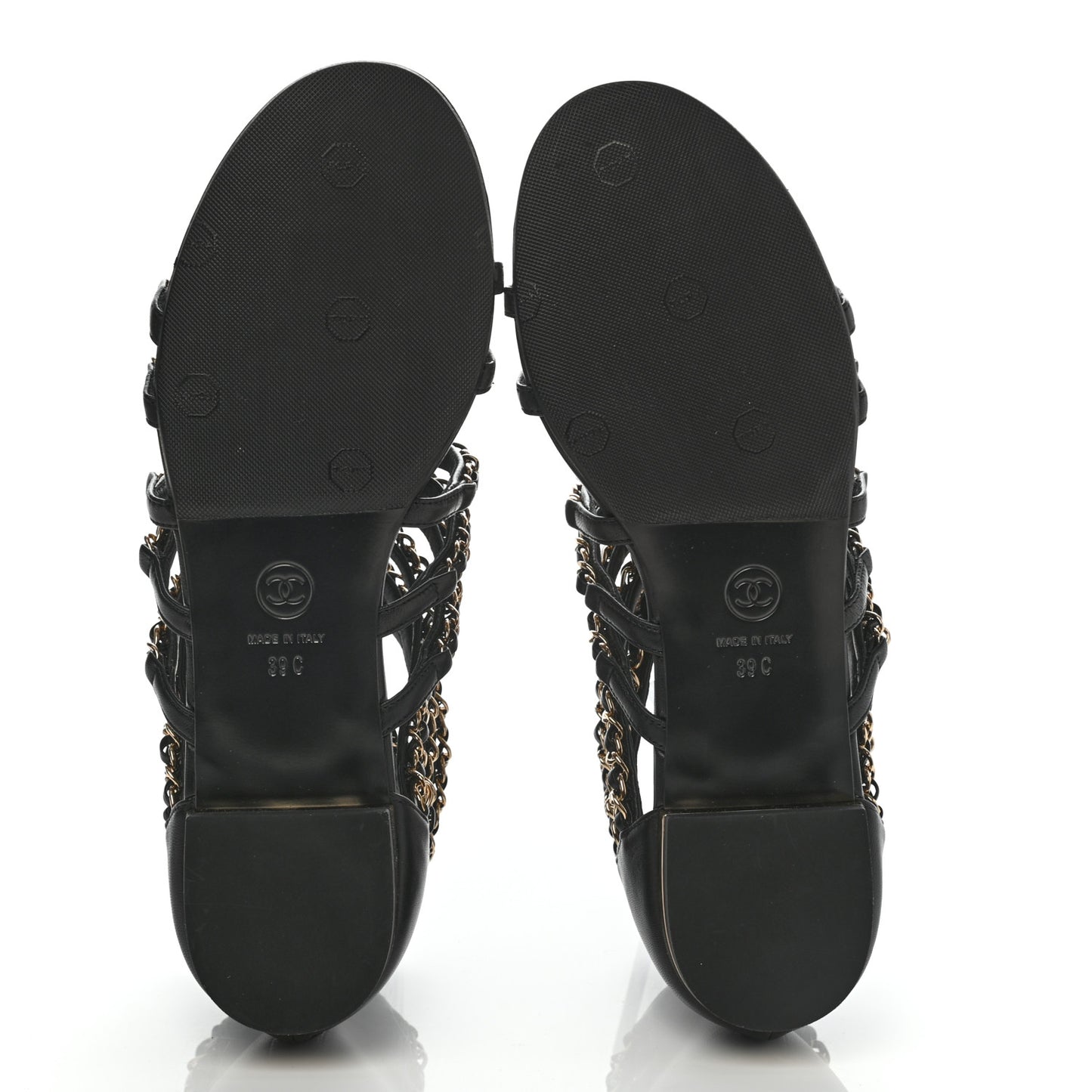 Lambskin CC Chain Sandals 39 Black