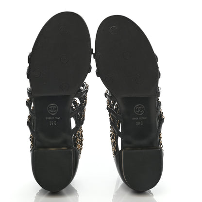 Chanel Lambskin CC Chain Sandals 39 Black 5 of 7