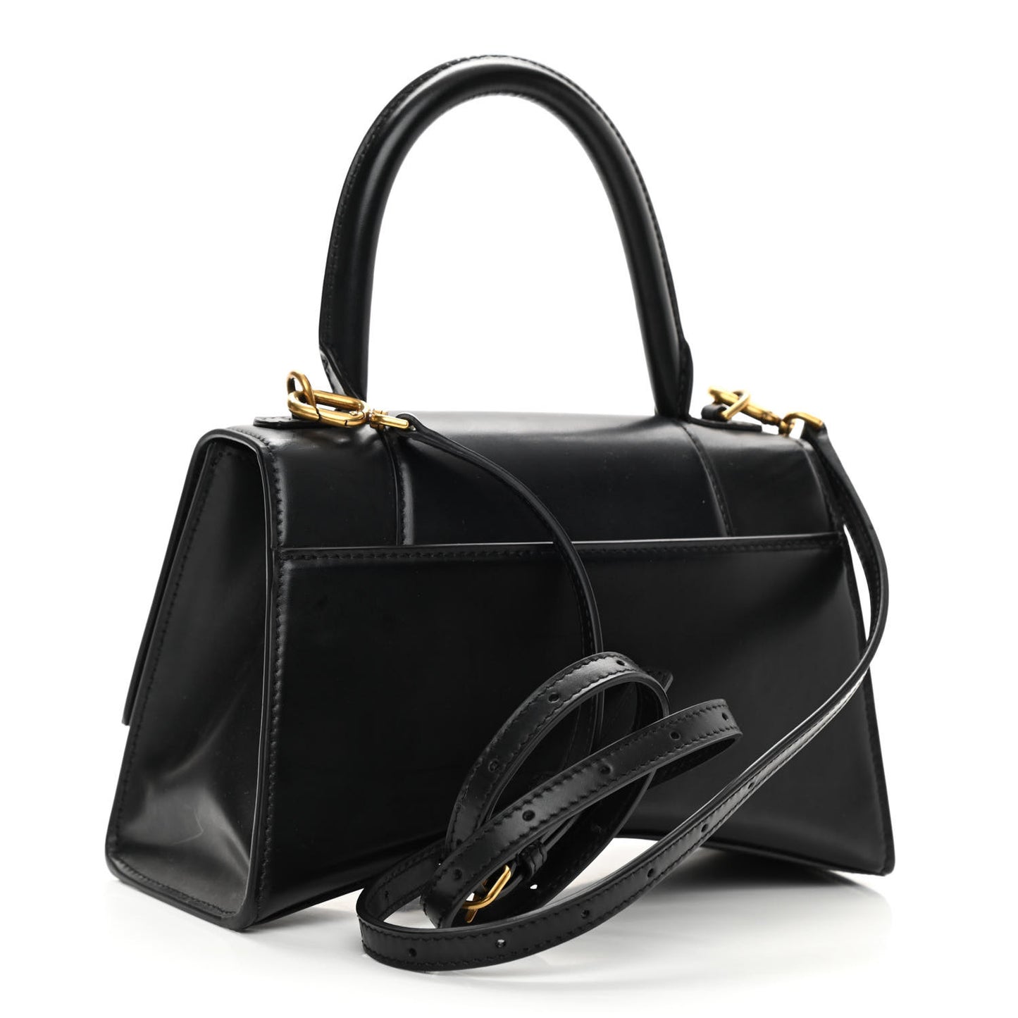 Shiny Box Calfskin Small Hourglass Top Handle Bag Black